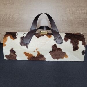 Cow Print Wine Handbag with Brown Handles